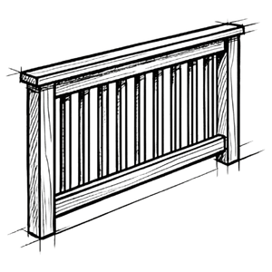 Line art drawing of wooden railing.