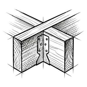 Illustration of a wood joint with metal connector.