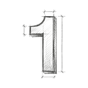 Hand drawon three-dimensional number one design.