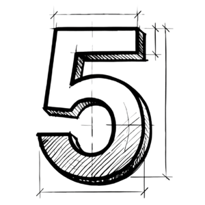 A drawing of the number 5.