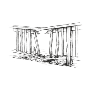 A drawing of a handrail that is rotten and in need of deck repairs.