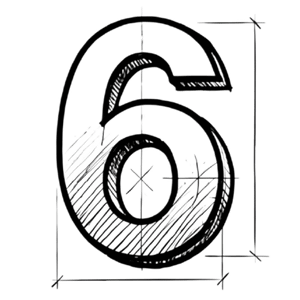 A drawing of the number 6.