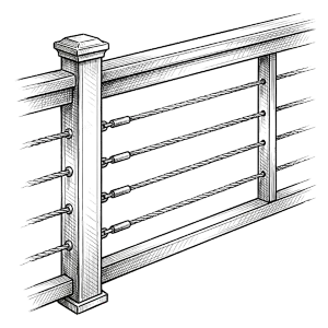Line art drawing of cable railing.