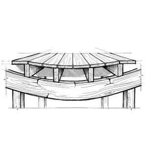 Line art drawing of a sagging deck.