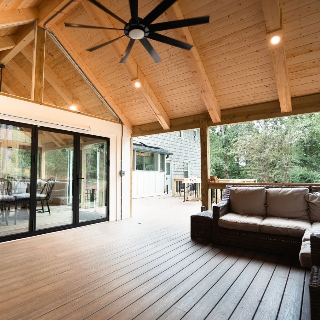 Spacious outdoor living area with furniture