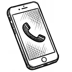 Black and white sketch of a smartphone displaying a phone receiver icon.