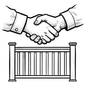 Handshake above a fence illustration.